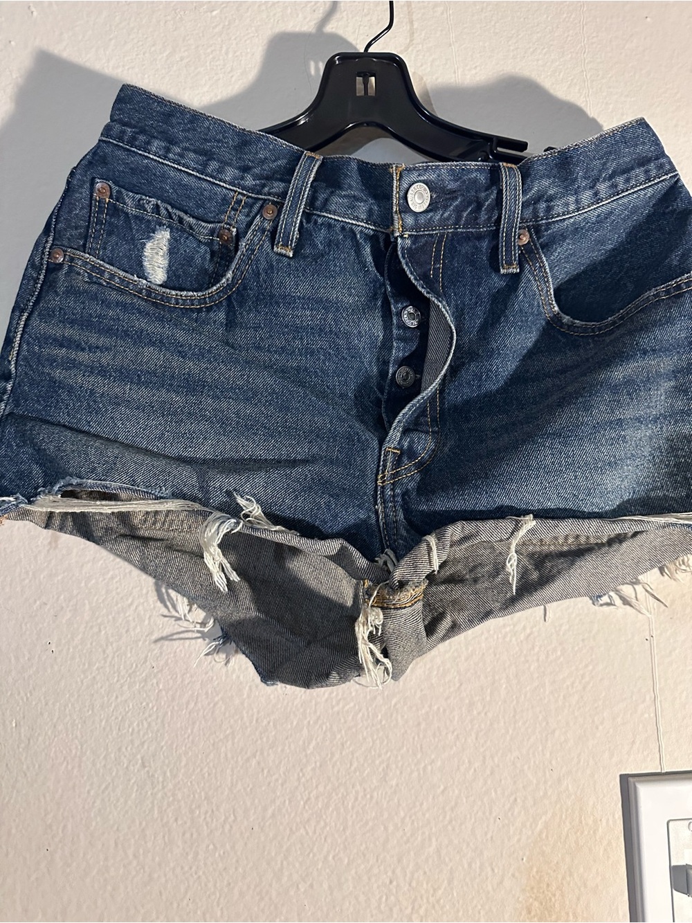 Levi's Dark BlueDistress Denim Shorts.